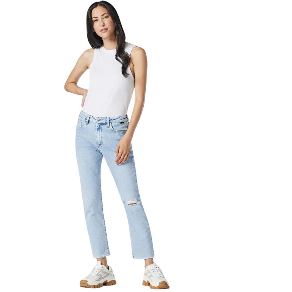 MAVI Women's Viola Cropped Straight Leg Jeans Size 29 Light Ripped Recycled Blue